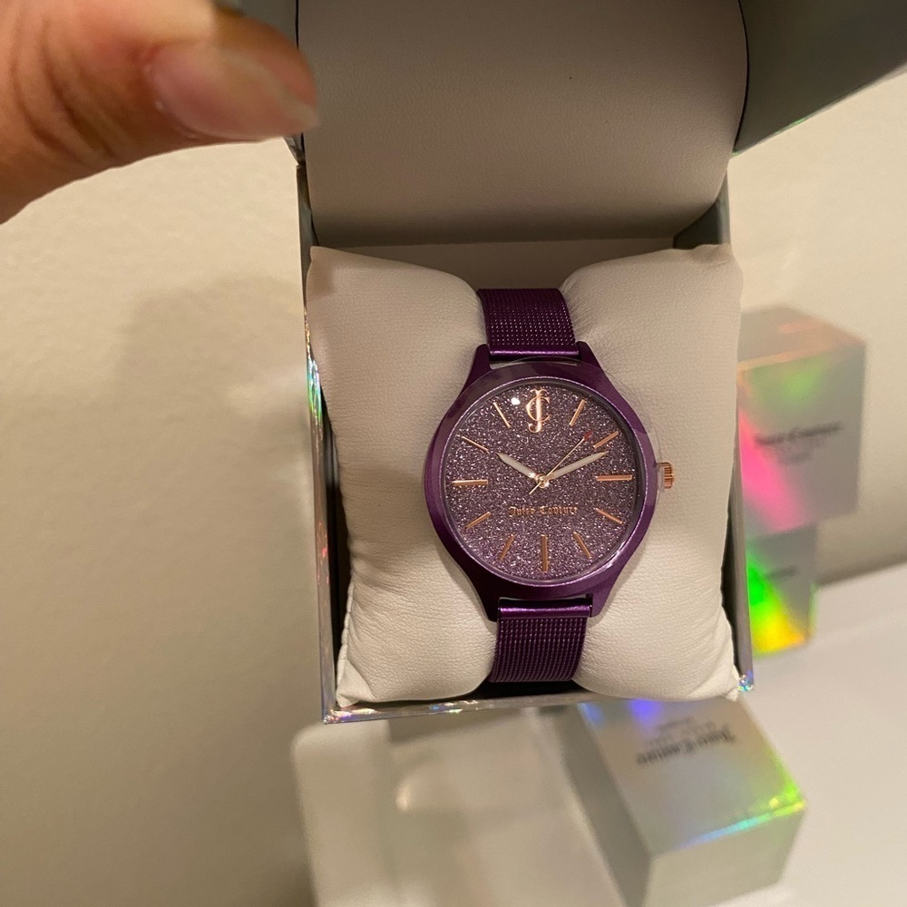 NWT JUICY COUTURE Y2K BLACK LABEL WATCH GLITTER AND PURPLE STRAP​​​​​​​ - Picture 5 of 5